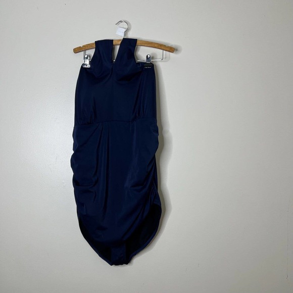 Cacique Swim Womens Blue No-Wire Crossover Neck One Piece Swimsuit plus size 26 - Picture 5 of 5